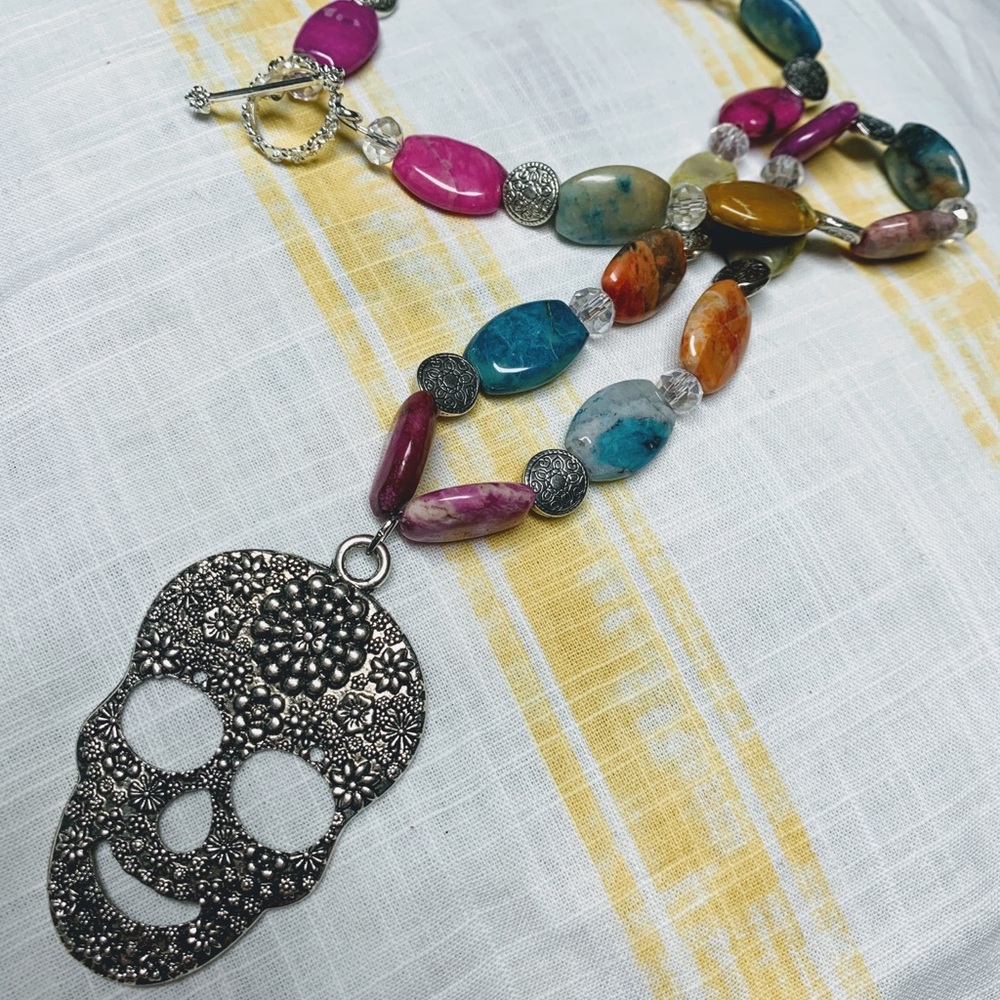 Handcrafted sugar skull necklace